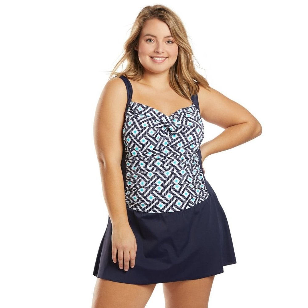 Swim Solutions Womens 12 Bust Support Tummy Control Thigh Minimizer Skater Dress